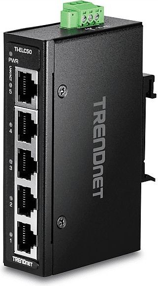 Trendnet - TI-ELC50 - Ethernet Minischakelaar - Zwart - 5 Poorten, IP30, -40 °C tot 75 °C
