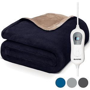 Auronic Elektrische Deken - Warmtedeken - 3 Warmtestanden - 2 Persoons - Bovendeken - Met Timer - 200 x 180 cm - Nachtblauw