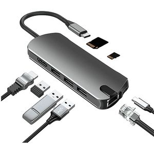 8-in-1 USB-C hub met USB 3.0, HDMI, RJ45, SD/TF-kaartsleuf, 100 W PD-opladen
