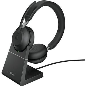 Jabra Evolve2 65 Draadloze Headset met Oplaadstation – UC-gecertificeerde Stereokoptelefoon met Noise Cancelling en Lange Batterijduur – USB-C Bluetooth Adapter – Zwart