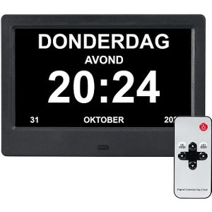 Brixy Dementieklok - 24 Alarmfuncties - Incl. Afstandsbediening - Automatische Dimfunctie - Kalenderklok - Zwart