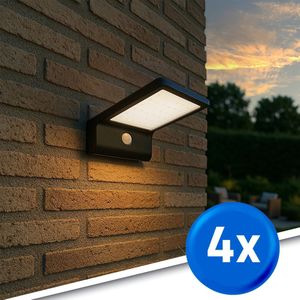 Solar wandlamp slim met 36 leds en bewegingsmelder zwart op zonne energie voordeelset van 4 stuks