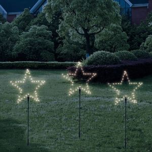 Solar kerstster priklamp Stella op zonne-energie - 3 stervormige priklampen met warm wit licht