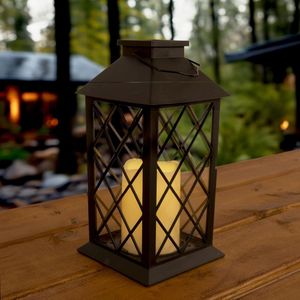 Solar lantaarn candle ii zwart met kaars buitenlamp op zonne energie