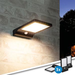 Solar Wandlamp Slim met 36 Leds en Bewegingsmelder Zwart Op Zonne Energie Voordeelset