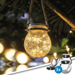 Solar hanglamp betsy op zonne-energie - voordeelset 3 stuks - glazen bol met 30 leds