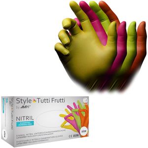 Style Tutti Frutti - Nitril handschoenen - kleurenmix - poedervrij wegwerp handschoenen - maat M