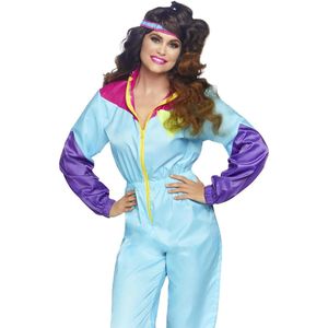 Leg Avenue - Jaren 80 Skipak - Blauw/Paar/Roze - Dunne Stof - Inclusief Hoofdband