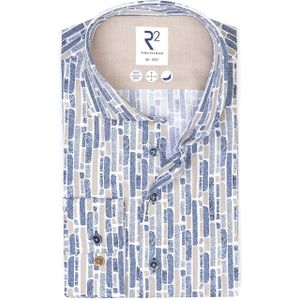 R2 Overhemd Poplin Print Blauw