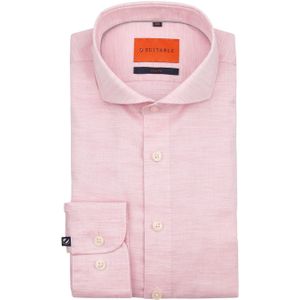 Suitable - Melange Overhemd - Roze - Slim-fit - Katoen - Lange Mouw