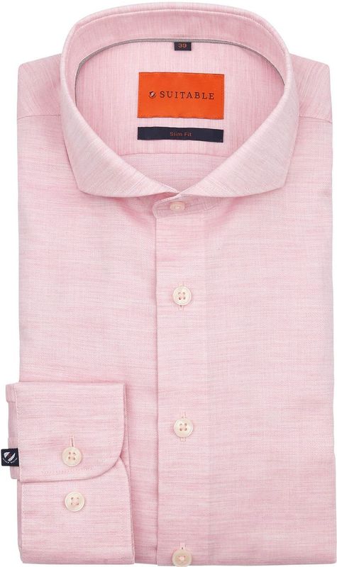 Suitable - Melange Overhemd - Roze - Slim-fit - Katoen - Lange Mouw