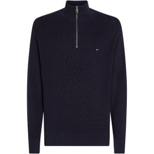 Tommy Hilfiger - Herentrui - Blauw - Met Opstaande Structuur en Ritssluiting