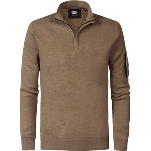 Petrol Half Zip Trui Melange Bruin