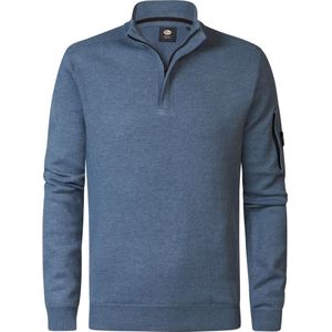 Petrol Half Zip Trui Melange Blauw