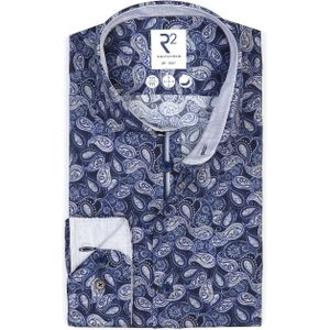 R2 Overhemd Stretch Paisley Blauw