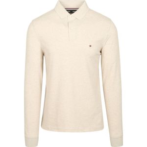 Tommy Hilfiger - Longsleeve Polo - Ecru - Heren Poloshirt - Slim-fit - Katoen en Stretch