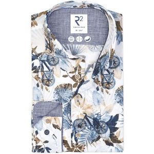 R2 Overhemd Botanische Print Fiets Blauw