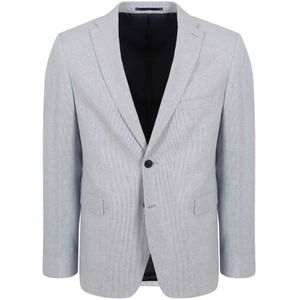 Suitable Blazer Linnen Streep Lichtblauw