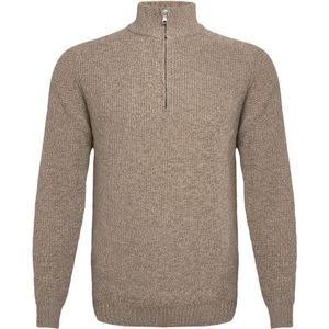 R2 Half Zip Heavyknit Trui Merinowol Lichtbruin