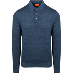 Suitable Longsleeve Poloshirt Flat Knit Blauw