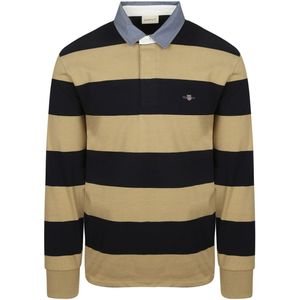 Gant Heavy Rugger Shield Longsleeve Polo Streep Navy Beige