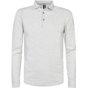 Profuomo - Longsleeve Polo - Grijs Melange - Slim-fit - Katoen - Lange Mouw