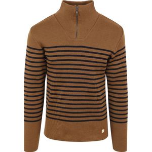 Armor-Lux Camionneur Half Zip Trui Wol Strepen Bruin