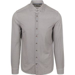 R2 Amsterdam - Casual Hemd - Beige - Lange Mouw - Blauwe Print - 130.WSP.008/045