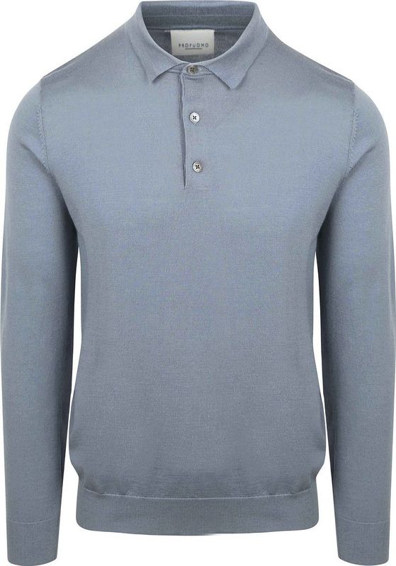 Profuomo - Longsleeve Poloshirt - Blauw - Merinowol