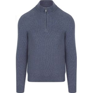 Suitable Half Zip Trui Wol Blend Donkerblauw