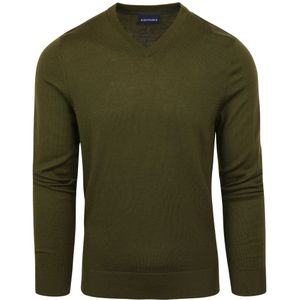 Suitable Merino Pullover V-Hals Olijfgroen