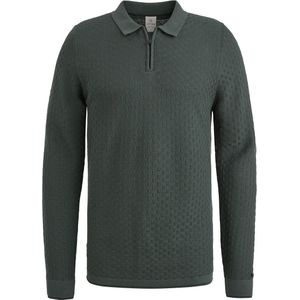 Cast Iron Long Sleeve Half Zip Poloshirt Structuur Groen