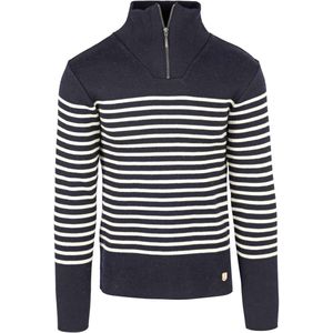 Armor-Lux Camionneur Half Zip Trui Wol Strepen Navy