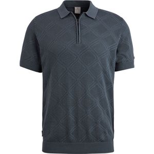 Cast Iron Knitted Half Zip Poloshirt Structuur Blauw