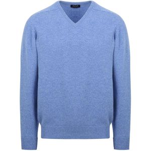 William Lockie Pullover Lamswol V Surf Mid Blue