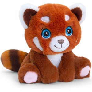 Keel Toys pluche rode Panda knuffeldier - rood/wit - zittend - 16 cm - Luxe kwaliteit knuffels