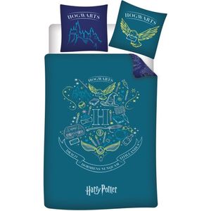 Harry Potter Dekbedovertrek groen/ turquoise – Polyester 140 x 200 cm