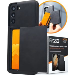 R2B Hoesje met pasjeshouder geschikt voor Samsung S22 Plus - Inclusief screenprotector - Model Utrecht - Zwart