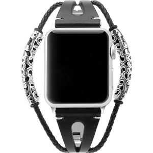 Apple Watch Leren Sieraden Robuust Band - Zwart - 42, 44, 45 & 49mm