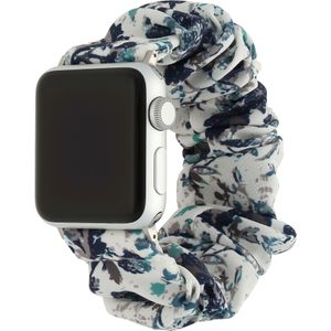 Apple Watch Nylon Scrunchie Band - Wit Met Bladeren - 42, 44, 45 & 49mm