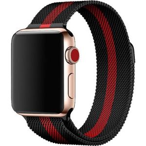 Apple Watch Milanese Band - Zwart Rood Gestreept - 42, 44, 45 & 49mm