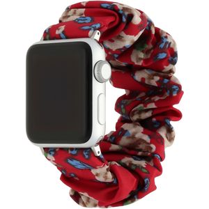 Apple Watch Nylon Scrunchie Band - Rood Met Bloemen - 42, 44, 45 & 49mm