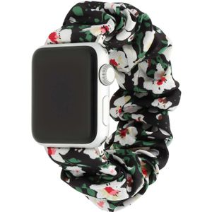 Apple Watch nylon scrunchie band - zwart met witte bloemen