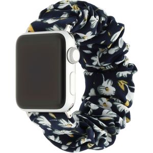 Apple Watch Nylon Scrunchie Band - Donker Blauw Bloemen - 38, 40 & 41mm