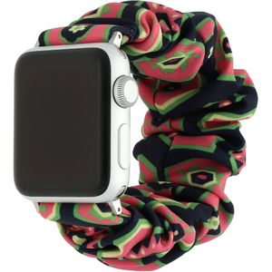 Apple Watch Nylon Scrunchie Band - Donkerblauw Met Roze En Groen - 38, 40 & 41mm