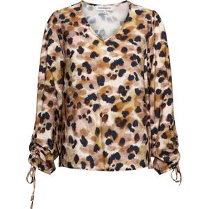 &Co woman - Marbelle - Dames Shirt - Beige Multi - V-hals - Lange Mouwen