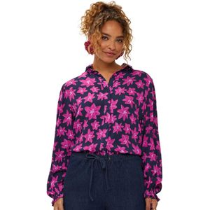 Ydence - Alyssa - Blouse - Navy - Met Roze Bloemetjes