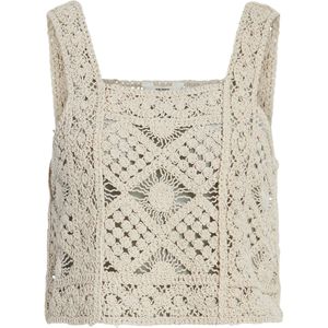 Object - Open Gebreide Top - Beige - Mouwloos - Cropped Fit