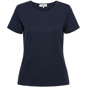 &Co woman - B-Navy - T-shirt - Ronde Hals - Korte Mouwen - Ribstof