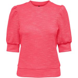 Top - O-hals - Korte Mouwen - Pofmouwen - Gesmokte Mouwuiteinden - Polyester